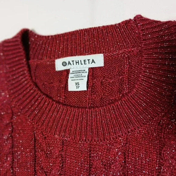 ATHLETA Crossroads Crewneck Sweater Red Metallic Cable Knit. Ladies size xs - Picture 10 of 10